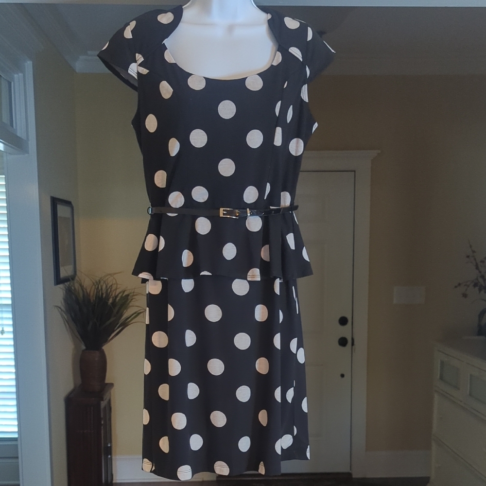 New Directions Black and White Polka Dot Mini Dress